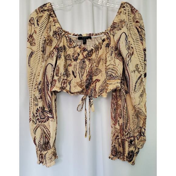Studio F Puff Sleeve W/ Lace & Paisley Print Blouse Sz M Boho - Picture 1 of 4